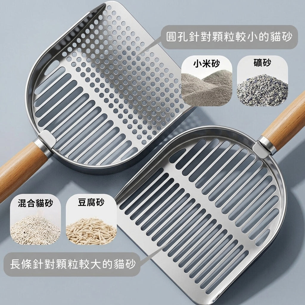 不鏽鋼貓砂鏟 原色(長條)